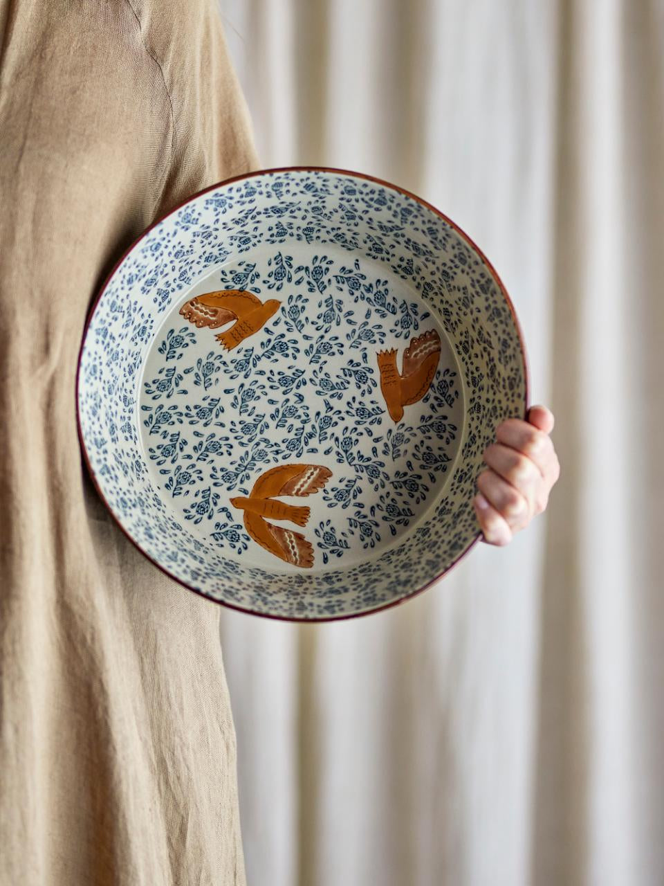 Bloomingville Salatschüssel Hezha – 3,4 l, Ø 28,0 cm, Steingut, Blau, spülmaschinenfest, mikrowellengeeignet