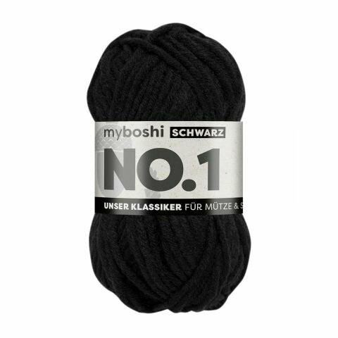 myBoshi Nr. 1 Wolle Schwarz – 50 g, 55 m, Nadel 7 mm, 70% Polyacryl/30% Merinowolle, 1 Stk.