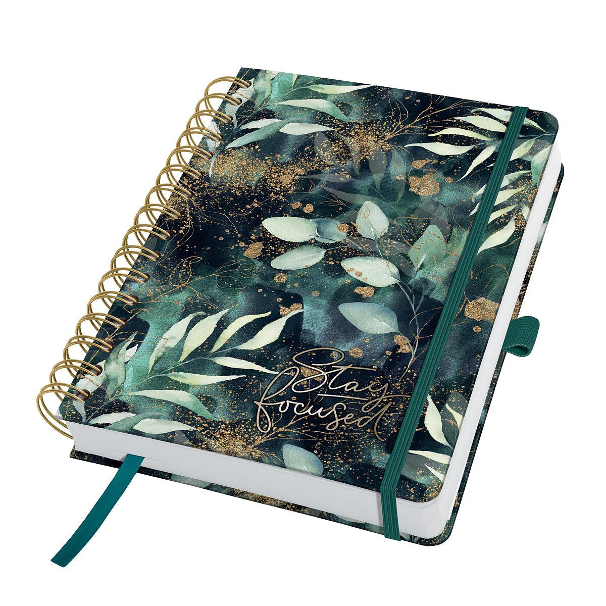 Sigel JOLIE Tagesplaner – undatiert, Spiralbindung, 16,8 × 21,5 cm, Punktraster, Glamorous Leaves, FSC