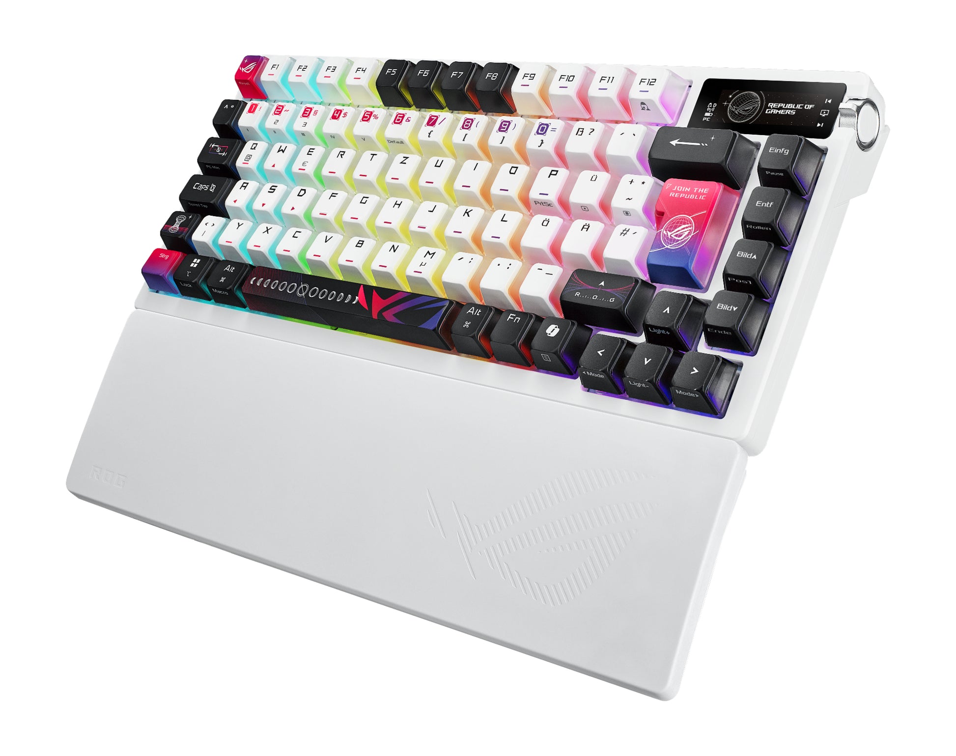 ASUS Azoth X – Tastatur, kabellos (Bluetooth/2,4 GHz), kabelgebunden (USB), CH-Layout (DE-CH), weiss