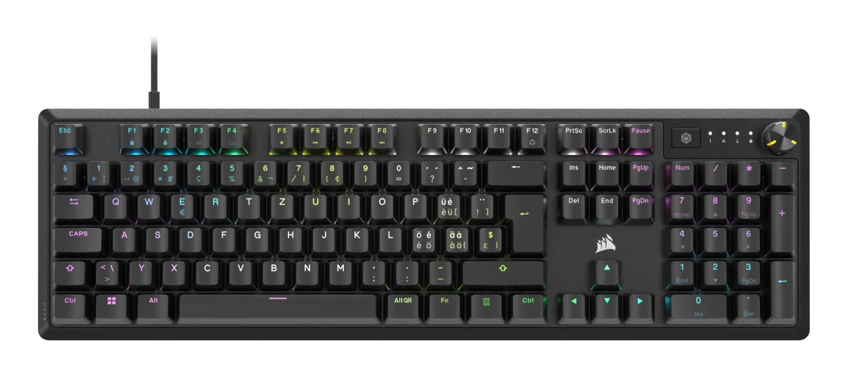 Corsair K70 CORE RGB – Gaming-Tastatur – Mechanisch (CORSAIR MLX Red) – Kabelgebunden (USB-C) – QWERTZ (CH)