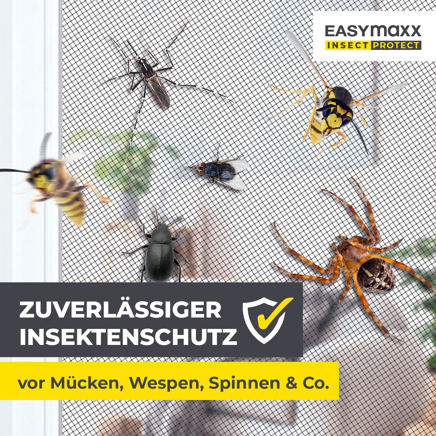 EASYmaxx Fenster-Fliegengitter – 73–120 × 83–140 cm – Anthrazit – Nylon – Aluminium-Rahmen