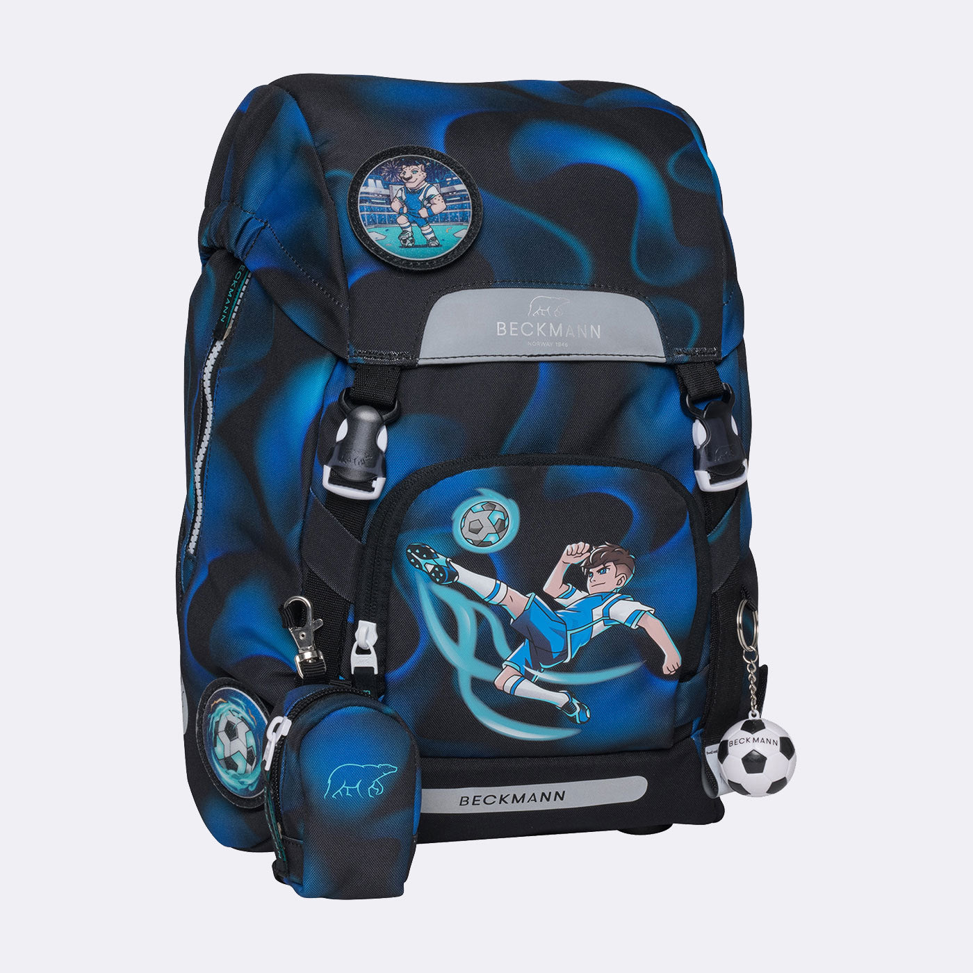 Beckmann Classic – Schulrucksack-Set 6-teilig, Fussball, 22 l, 24×37×25 cm