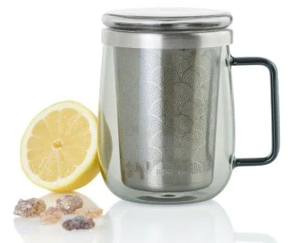 AdHoc Tasse Yuna – 560 ml, Ø 9,0 cm, H 12,5 cm, Glas, Transparent, mit Deckel, doppelwandig, mit Teefilter