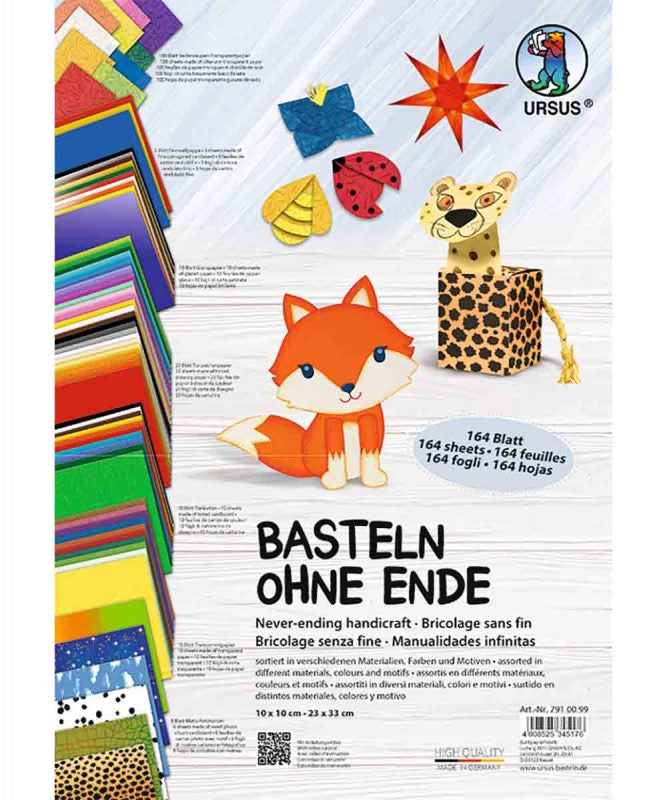 URSUS Bastelpapier, Kunstpapier, Mehrfarbig, 23 × 33 cm, 164 Bogen