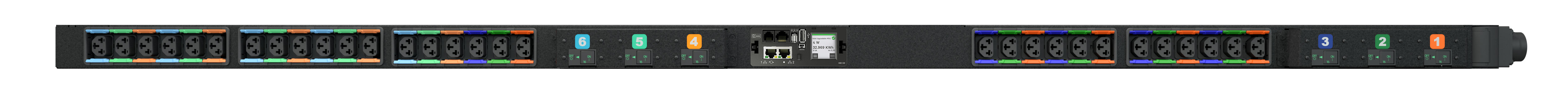 Vertiv VP4UV0A2 Rack-PDU überwacht, 30 AC-Ausgänge (C13/C19) – 0U senkrecht, Kabellänge 3 m – schwarz