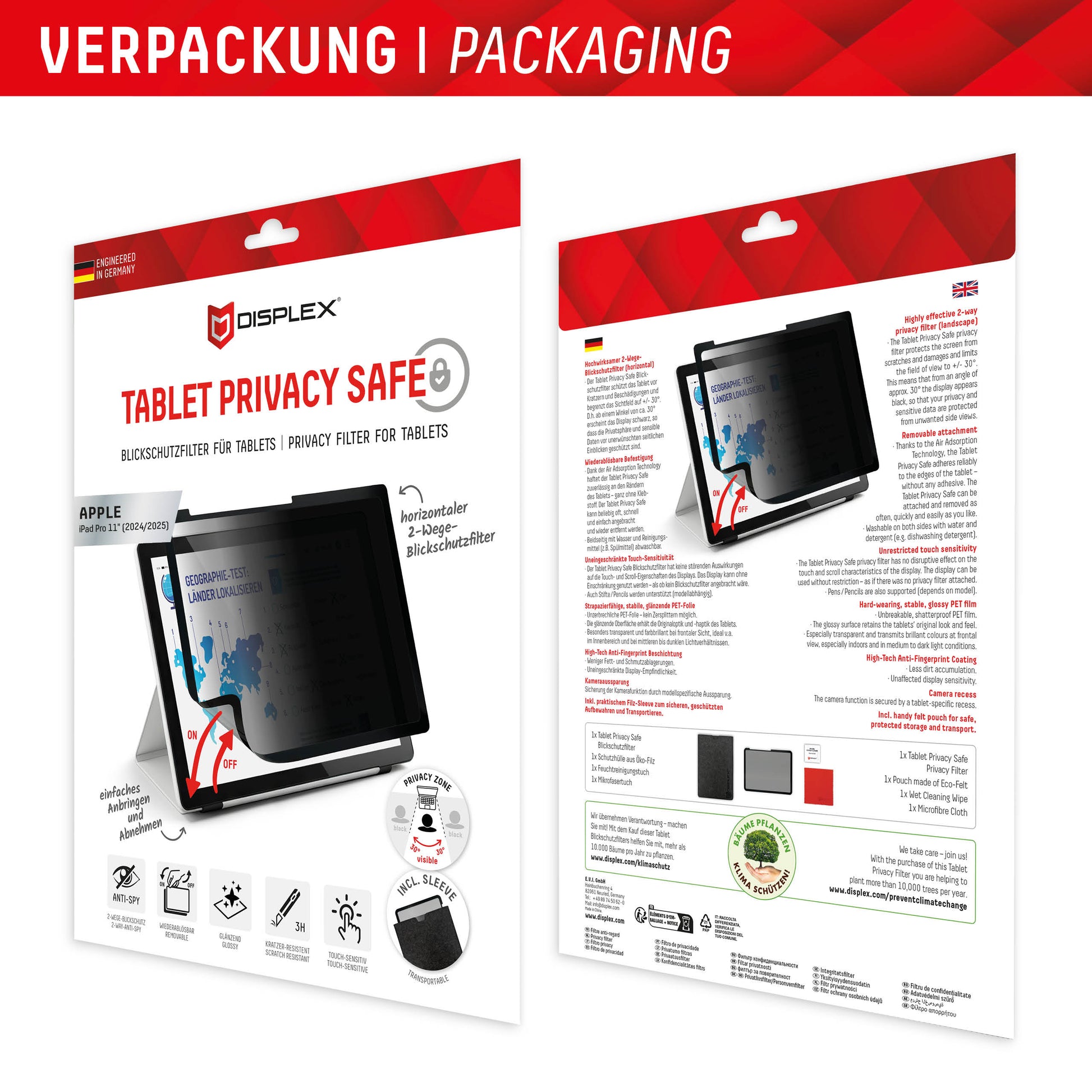Displex Blickschutzfilter 3H, Anti-Fingerprint – für iPad Pro 11" (2025/2024)