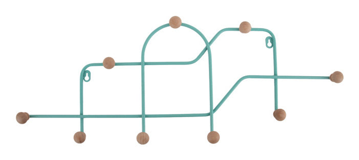 present time Wandgarderobe – 9 Haken, Stahl, Türkis, 71 × 4 × 27 cm