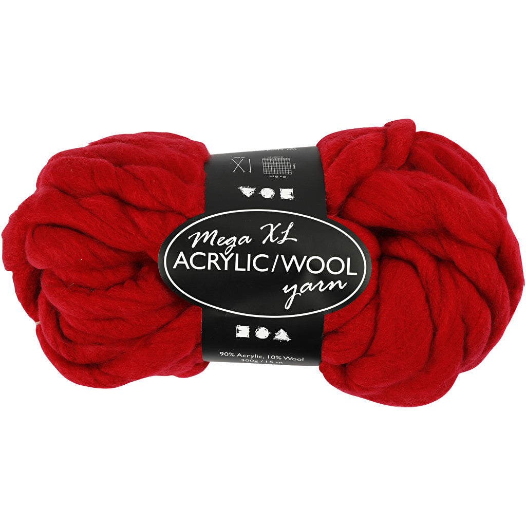 Creativ Company Acrylwolle XL Garn Rot – 300 g, 15 m, Acryl, Nadel 35 mm, 1 Stk.