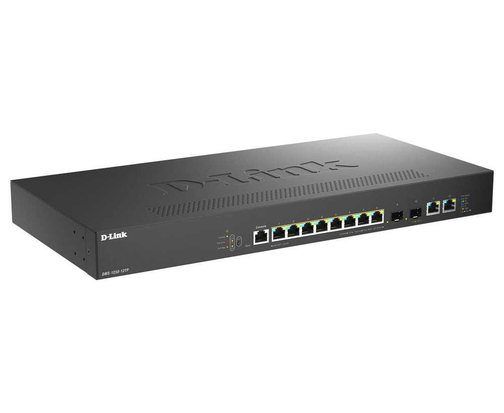 D-Link DMS-1250-12TP/E – Managed Switch – 8×2.5G, 2×10G, 2×SFP+, L2, PoE+ 240 W, 19" Rack
