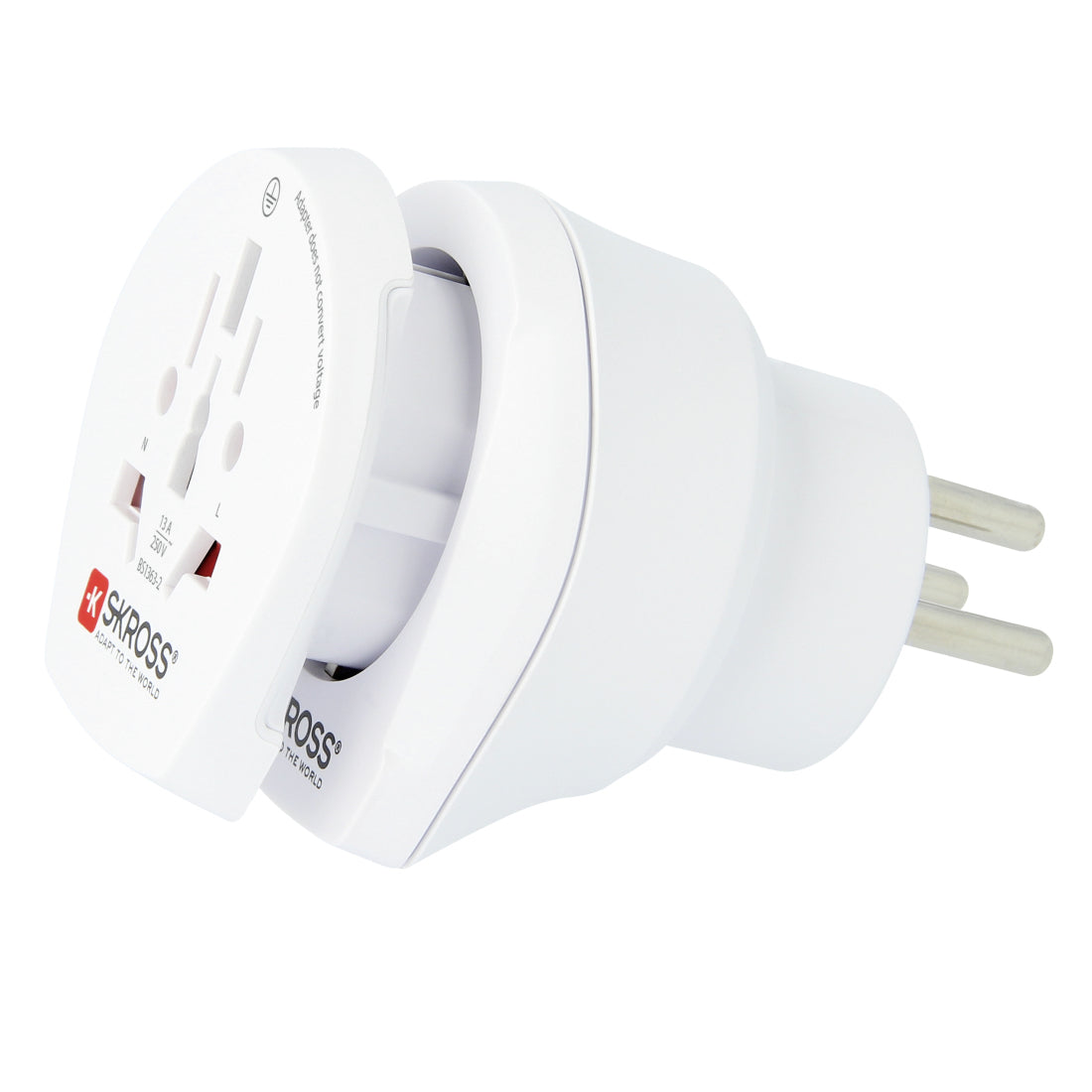 Skross Reiseadapter – 100–250 V, bis 10 A, CE – von World/EU nach Israel – weiss – Combo 1.500216E – 1 Stk.