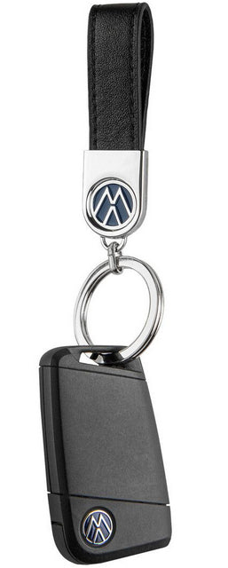 TROIKA Schlüsselanhänger VW Lederschlaufe – Leder/Metall, Schwarz, 115 × 35 × 7 mm, 6er-Pack