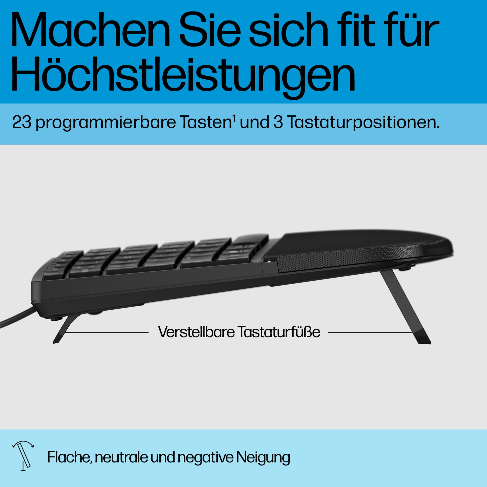 HP 485 Comfort – Tastatur – Membran – kabelgebunden, USB-A – mit Handballenauflage – Schwarz