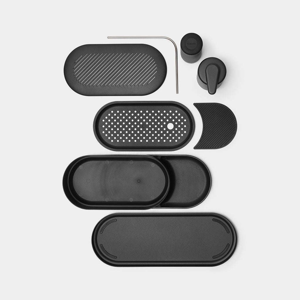 Brabantia Spülebehälter-Set – freistehend, 3er-Pack, dunkelgrau, Kunststoff (Silikon-Details)