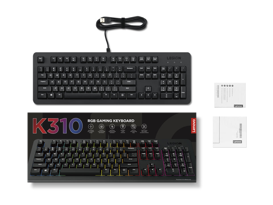 Lenovo K310 – Gaming-Tastatur – Membran – kabelgebunden, USB – QWERTY (US-INT) – RGB – Schwarz