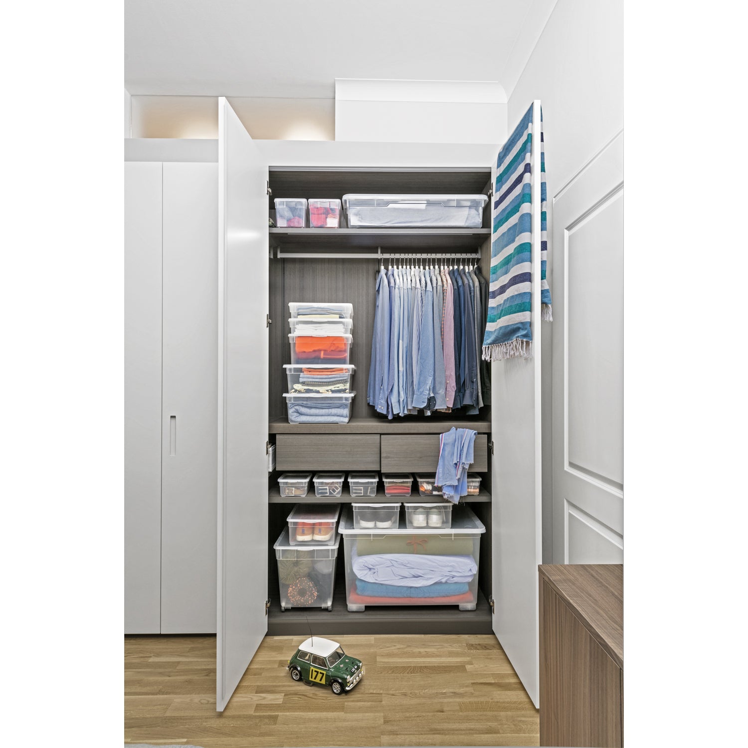 Rotho Aufbewahrungsbox 10 l (mit Deckel) – Kunststoff – Transparent – 3-teiliges Set – 265 × 140 × 365 mm