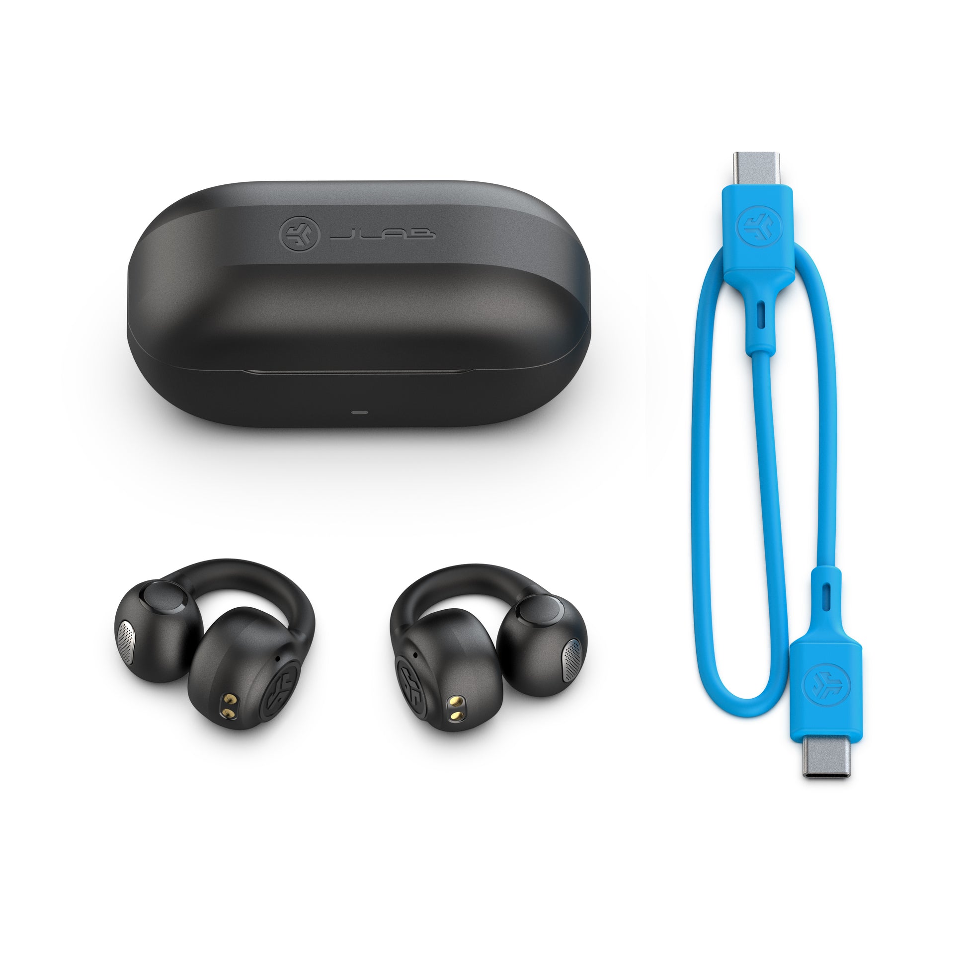 JLab Flex Open Air Clip – True Wireless In-Ear Headset – Bluetooth, Multipoint, IPX4 – Schwarz – bis 21 h
