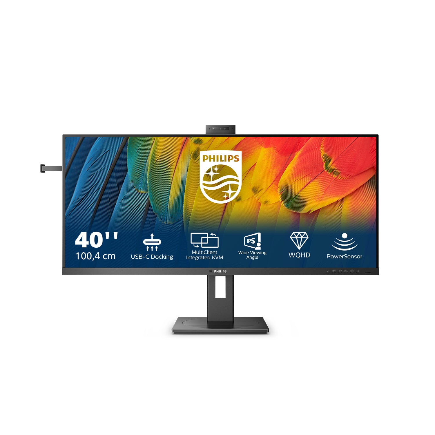 Philips 40B1U5601H/00 – Monitor, 40", IPS, 120 Hz, 300 cd/m², KVM, Webcam, USB-C, VESA 100 × 100, Schwarz