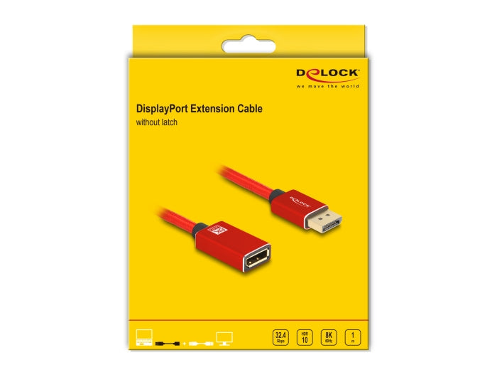 DeLOCK DisplayPort Verlängerung DP 1.4 – 8K 60 Hz – 1 m – Rot