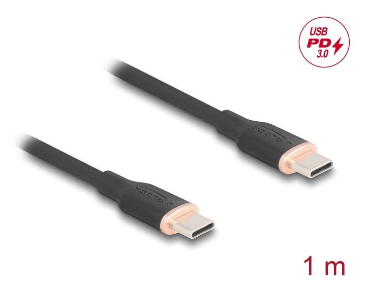 DeLOCK USB-Kabel – USB-C auf USB-C – USB 2.0 (480 Mbit/s) – 1 m – PD 60 W – Silikon, Goldkontakte – Schwarz