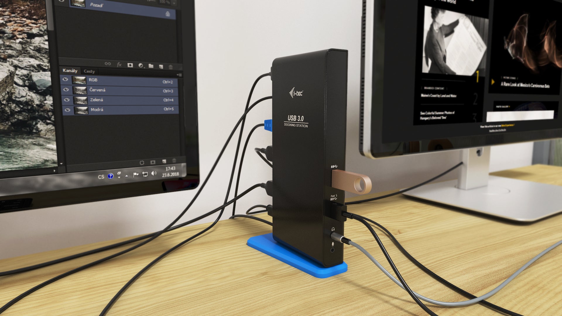 i-tec Dockingstation – USB-A, 2× HDMI, 6× USB-A, 3,5 mm Audio, GbE, für Windows/Mac/Linux
