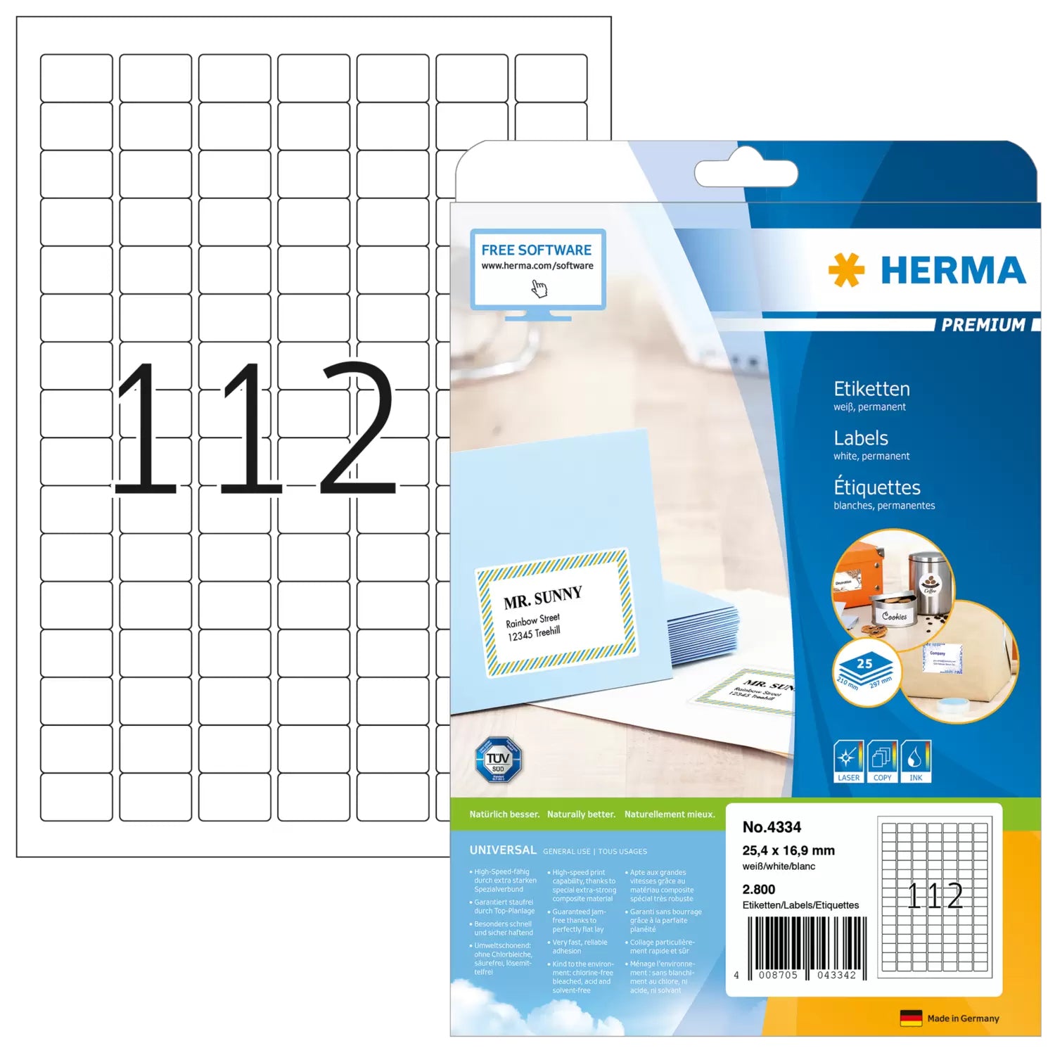 HERMA Etiketten, 25 mm × 17 mm, weiss, Papier, permanent, 2800 Etiketten (25 Blatt)
