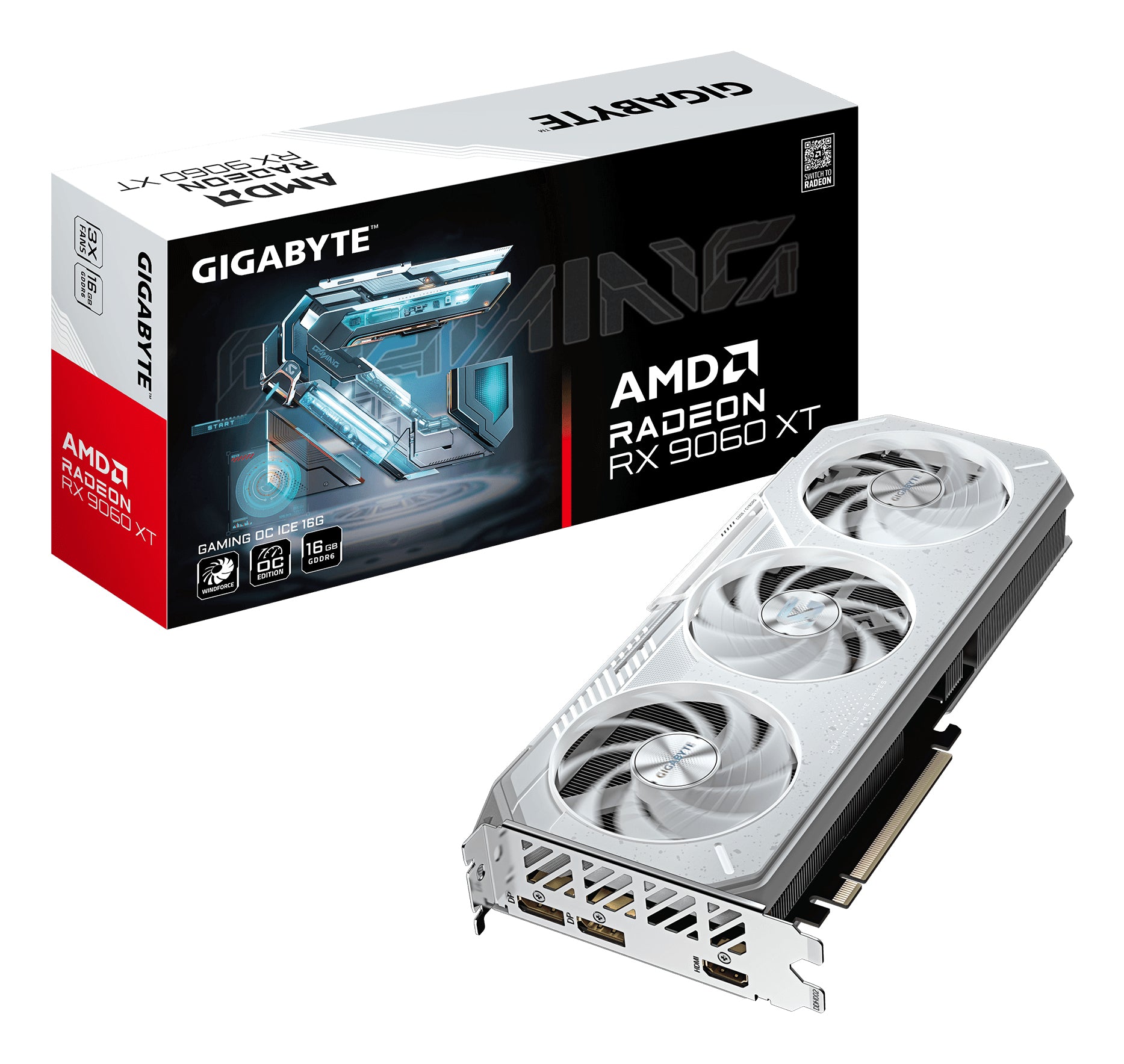 GIGABYTE Radeon RX 9060 XT GAMING OC ICE 16G – PCIe Grafikkarte – 16 GB GDDR6, 2×DisplayPort, 1×HDMI, PCIe 5.0
