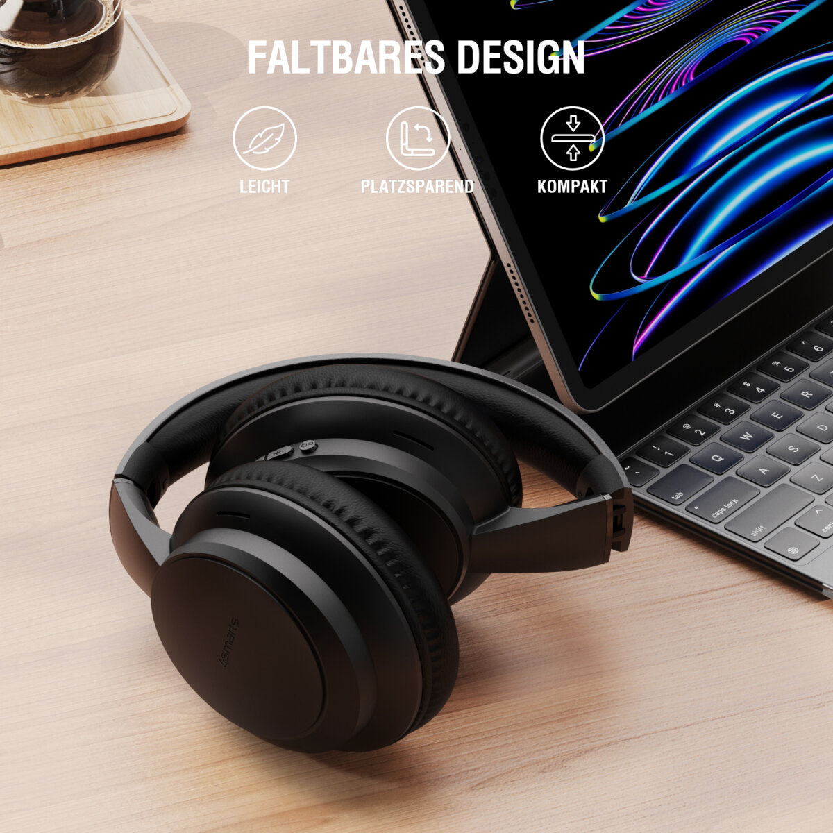 4smarts SkyBuds Wave Over-Ear Kopfhörer – Stereo, Kabel + BT, 3,5 mm Klinke, USB-C, Schwarz, BT 5.4