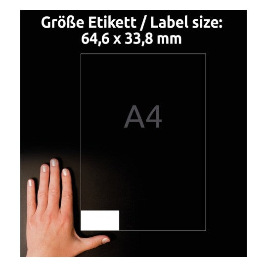 AVERY Zweckform 3658-10 – Etiketten A4 65 × 34 mm – Papier, weiss – permanent haftend – 24 pro Blatt, 10 Blätter