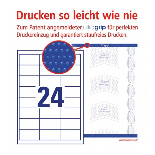 AVERY Zweckform 3658-10 – Etiketten A4 65 × 34 mm – Papier, weiss – permanent haftend – 24 pro Blatt, 10 Blätter