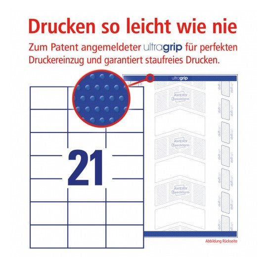 AVERY Zweckform 3652-10 – Etiketten A4 70 × 42 mm – Papier, weiss – permanent haftend – Laser/Inkjet