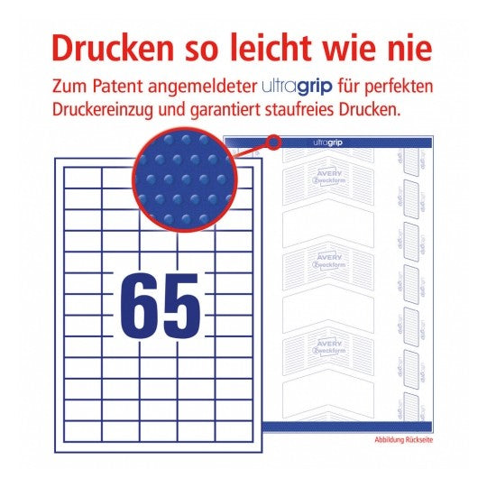 AVERY Zweckform – Etiketten A4 38 × 21,2 mm – weiss – permanent haftend – Laser/Inkjet – 65 pro Blatt