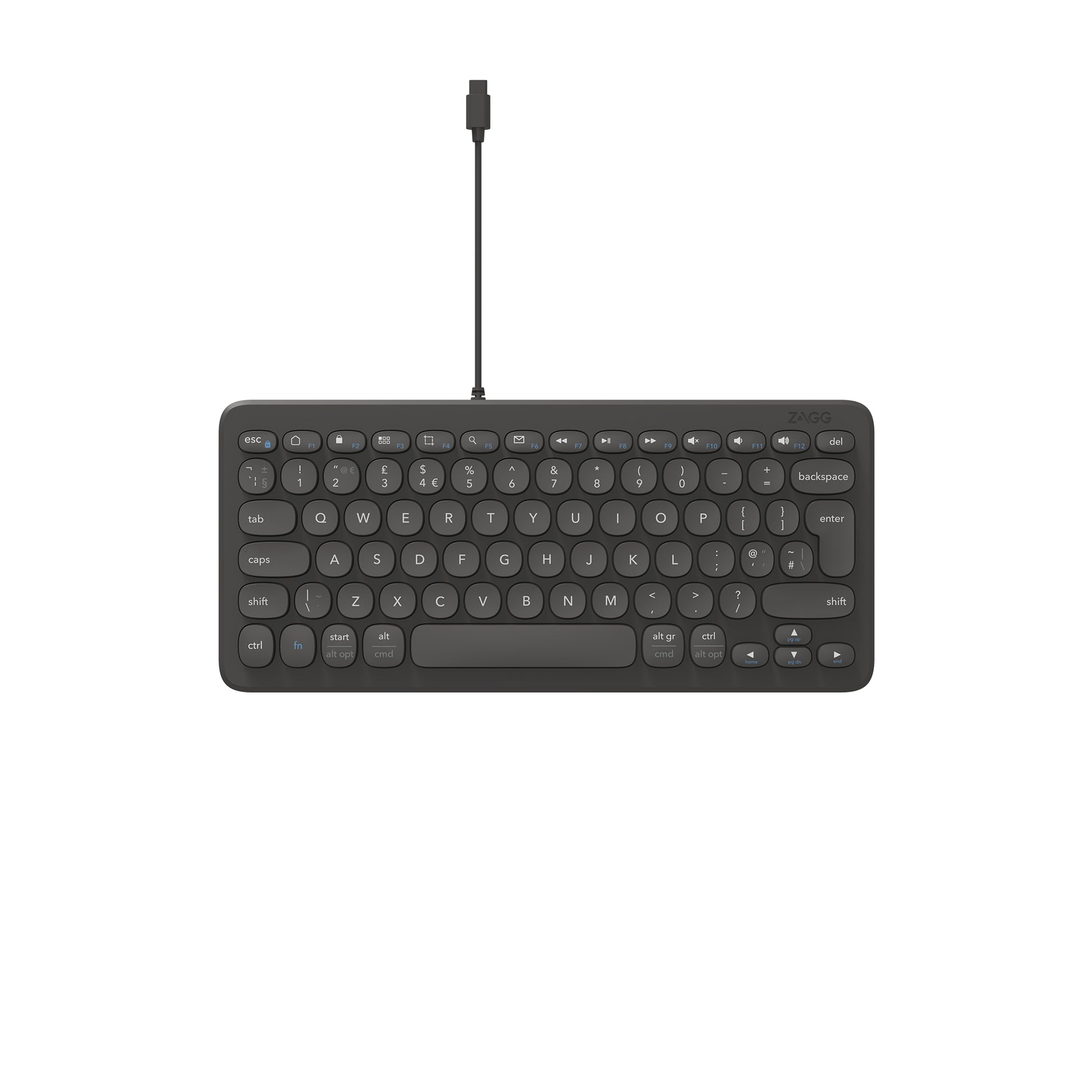 ZAGG Connect Tastatur – Kabelgebundene Tastatur (USB-C), UK-Layout (EN), Dunkelgrau