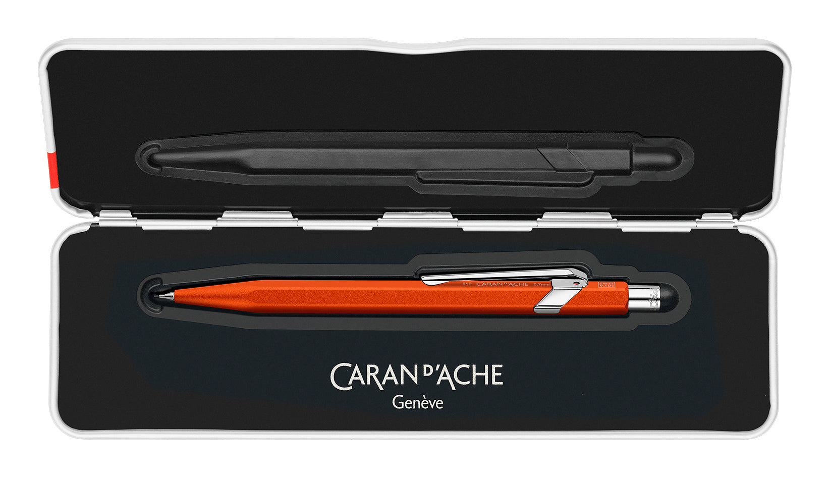 Caran d-Ache 849 Colormat-X Druckbleistift – 0,7 mm – Aluminium – Orange – mit Radierer – 1er-Pack