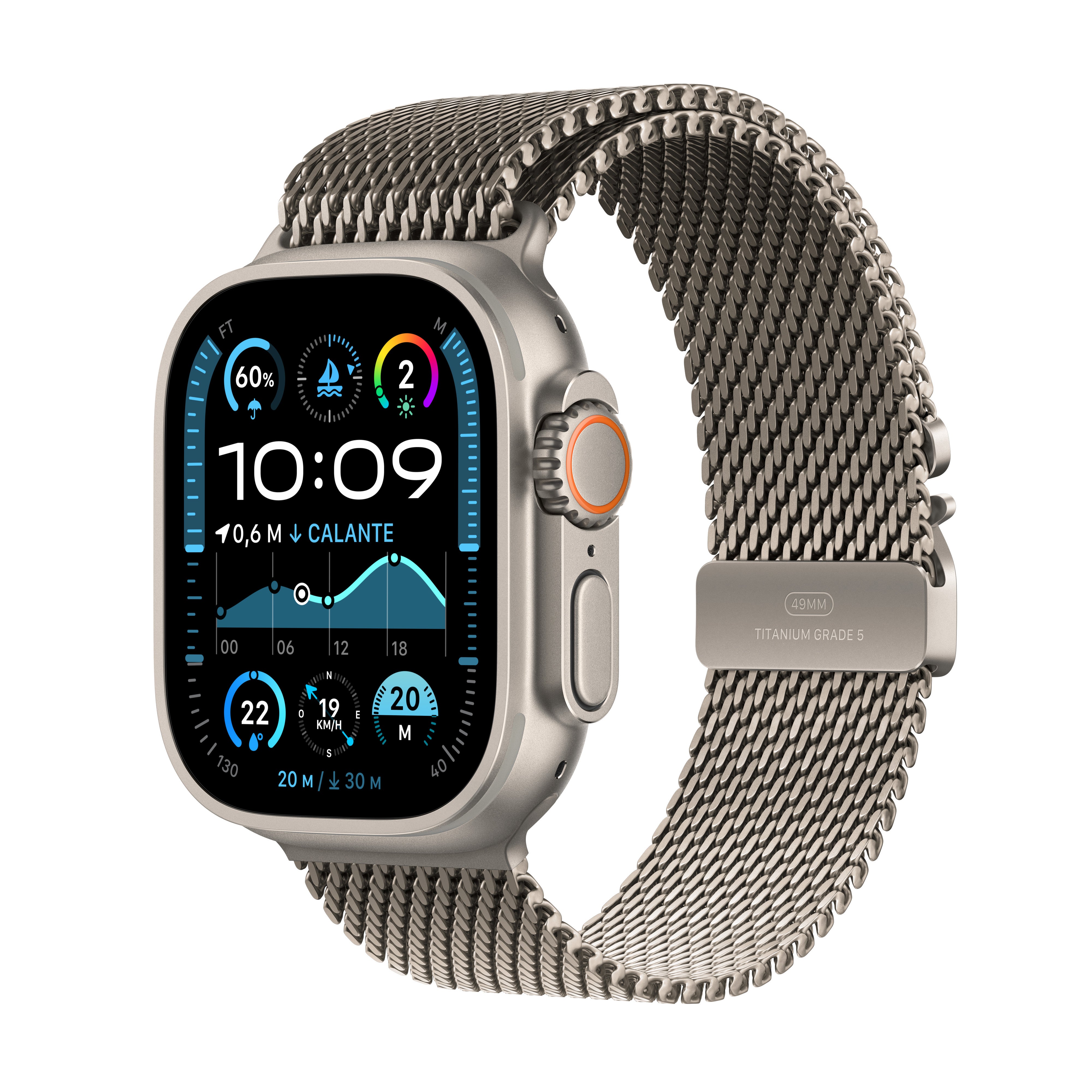 Apple Watch Ultra 2 (2024) – Smartwatch – 44 mm, LTE, Saphirglas, 100 m, Natural Titanium, Milanese Loop (M)