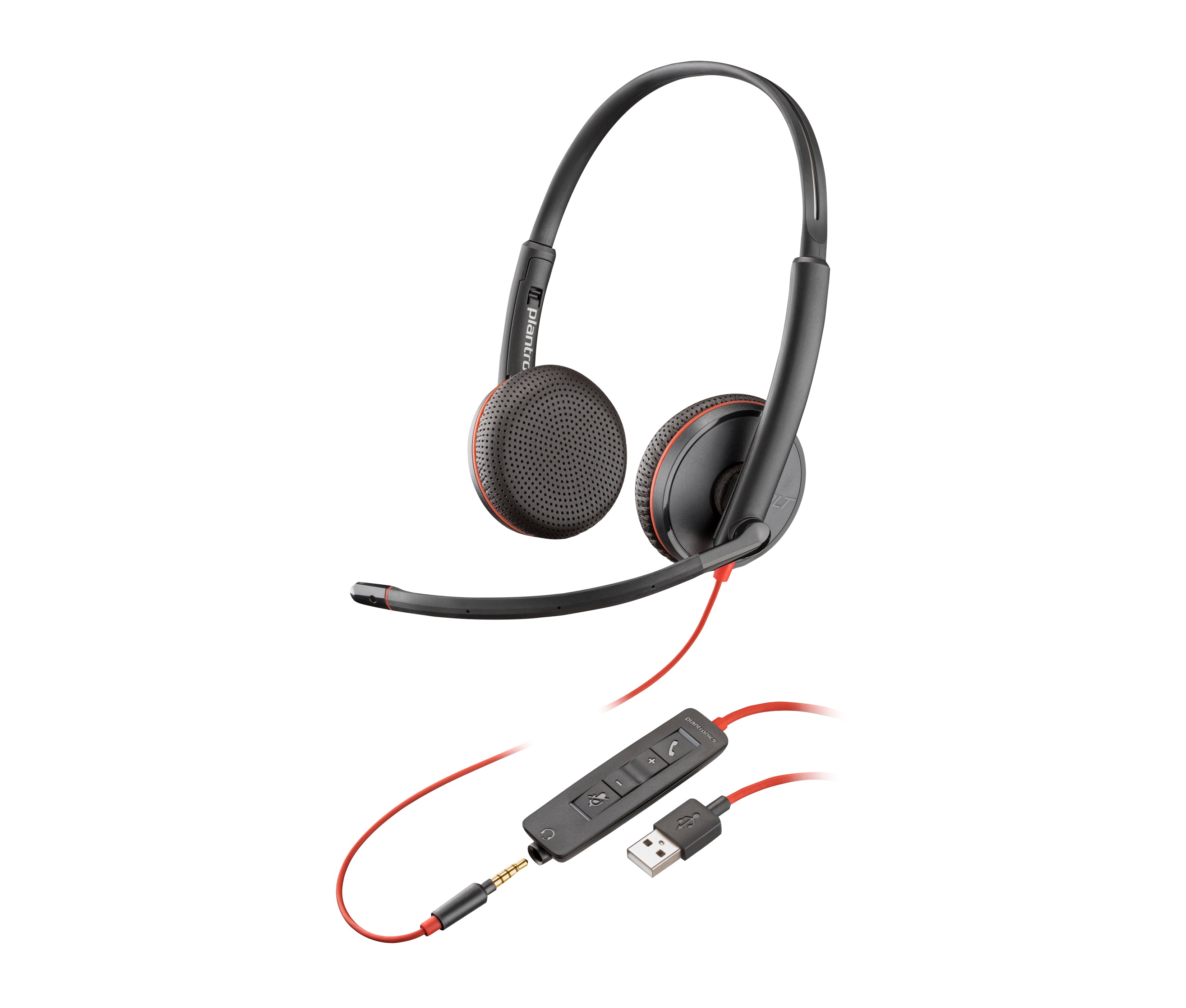 Poly Blackwire 3225 Office-Headset – On-Ear, Stereo, Kabel (USB-A, 3,5 mm Klinke), Schwarz