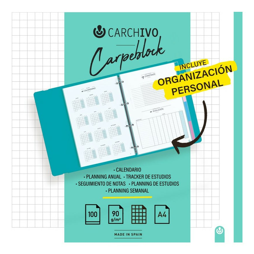 Carchivo Notizbuch-Einlagen A4, 5 mm kariert, 4-fach gelocht, 90 g/m², für Carpeblock 360 – 100 Blatt