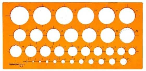 Rumold Kreisschablone, 27 × 13 cm, Ø 1–35 mm, Kunststoff, Orange