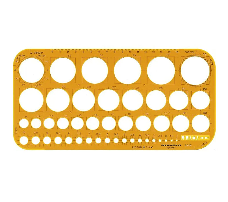 Rumold Kreisschablone, 26 × 13 cm, Ø 1–36 mm, Kunststoff, Orange