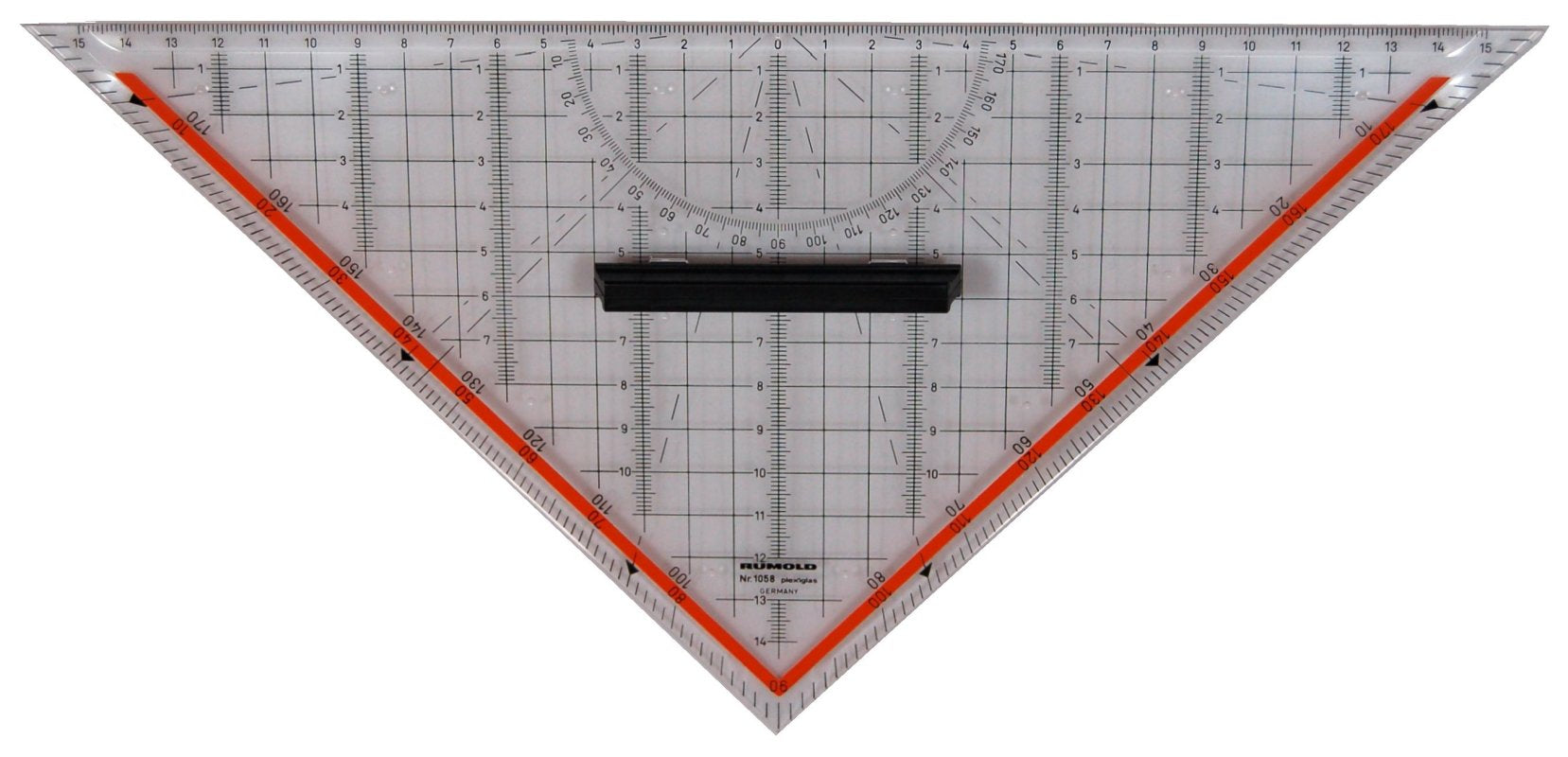 Rumold Wandtafel-Geodreieck 45° – Hypotenuse 30 cm, Acrylglas, transparent, mit abnehmbarem Griff