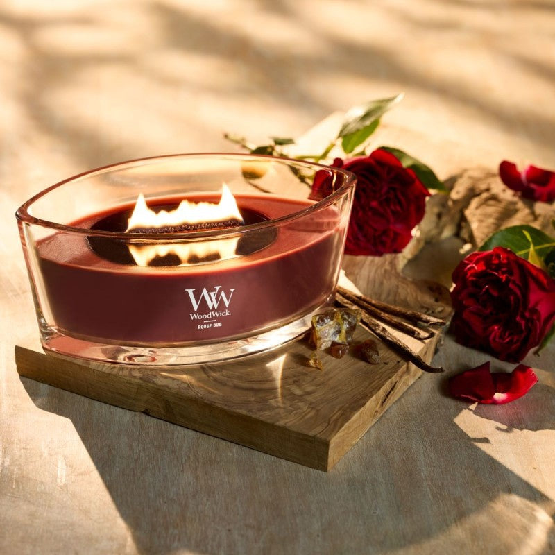 WoodWick Duftkerze Rouge Oud, Sojawachs, Zimt, Ø 12 cm, 9 cm hoch