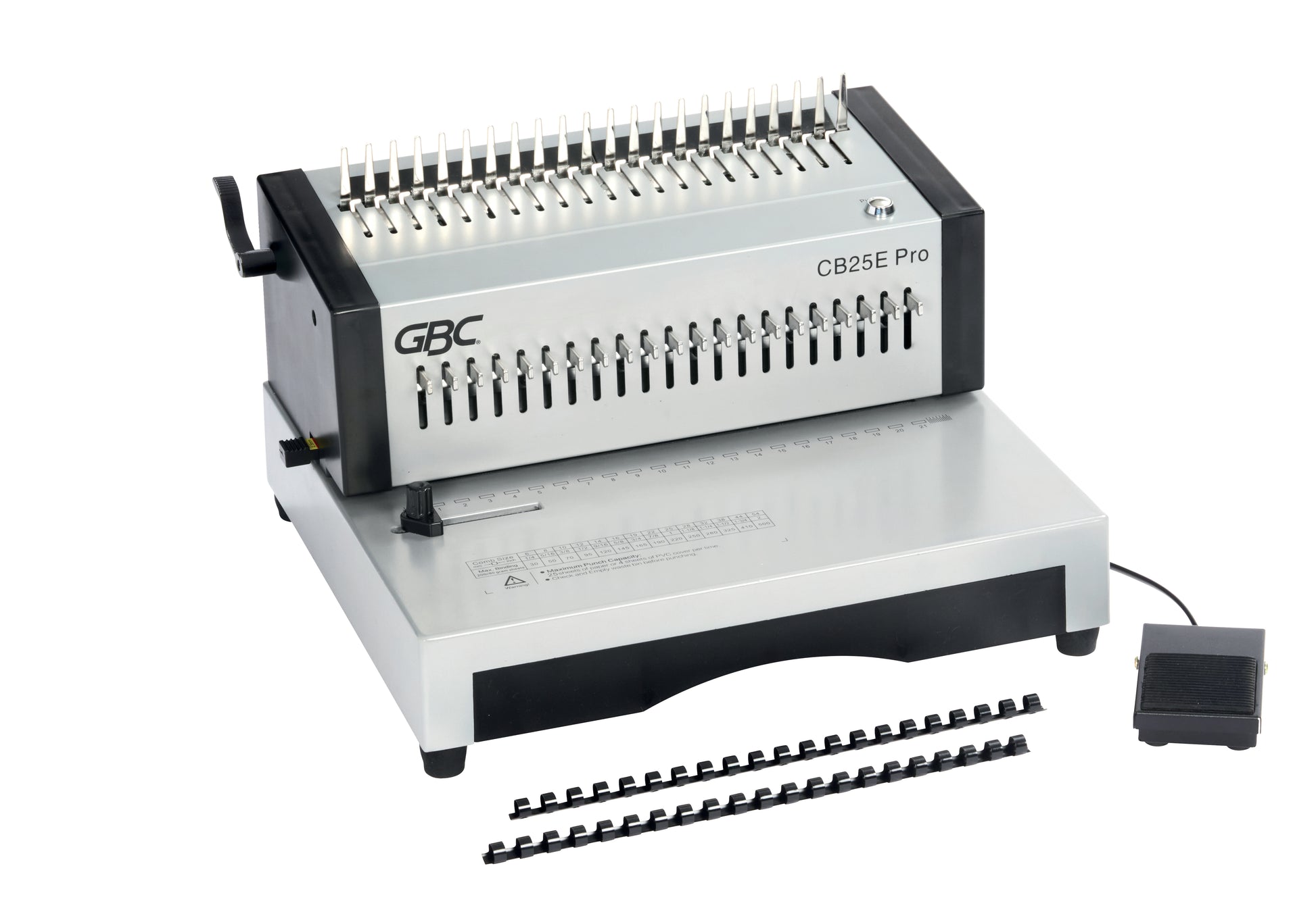 GBC CB25E Pro Bindegerät – Plastikbindung, für 21-Loch, A4, 25 Blatt, Fusspedal
