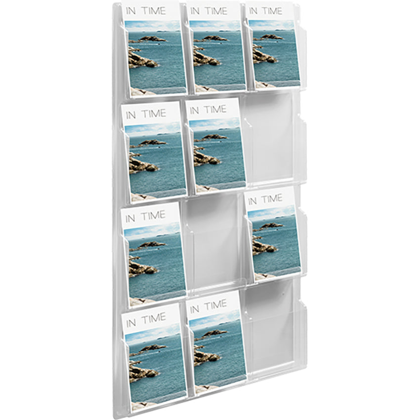 Helit Wandprospekthalter – für A4 hoch, 12 Fächer, transparent, Kunststoff, 766×51×1260 mm
