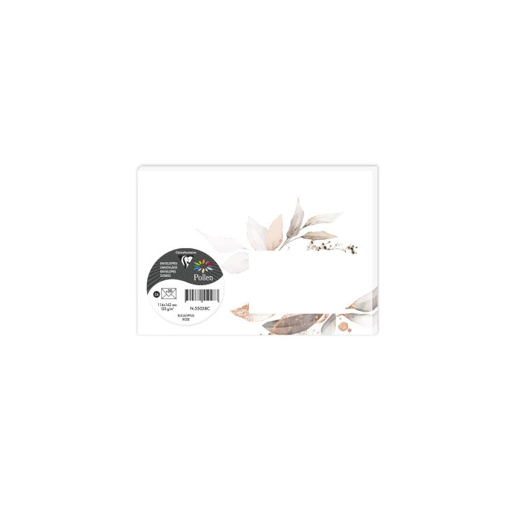 Clairefontaine Briefumschlag C6, mit Fenster, weiss/rosa, 120 g/m², Eukalyptus – 20 Stk.
