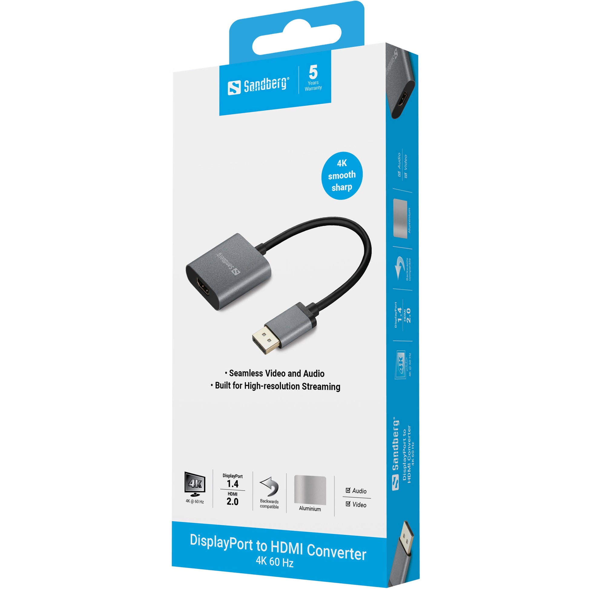 Sandberg DisplayPort auf HDMI Adapter, DP 1.4, HDMI 2.0, 4K@60 Hz