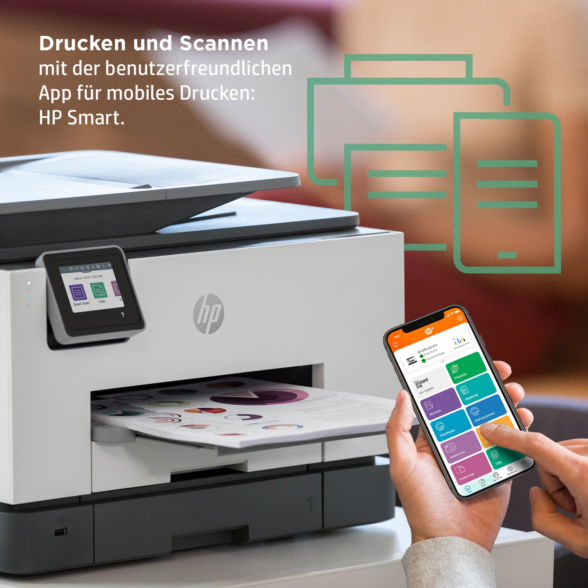 HP Officejet Pro 9022e – Farbiger Tintenstrahl-MFP A4, 4-in-1 – USB/WLAN – Duplex, ADF – 24 Seiten/Min. S/W