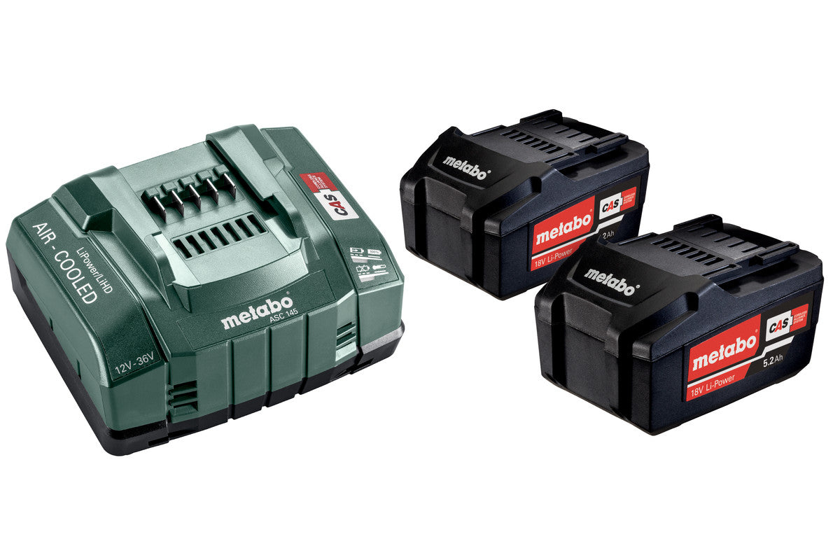 Metabo Akku- & Ladegerät-Set 18 V 5,2 Ah (93,6 Wh) – 2 Stk, 1 Ladegerät – für CAS