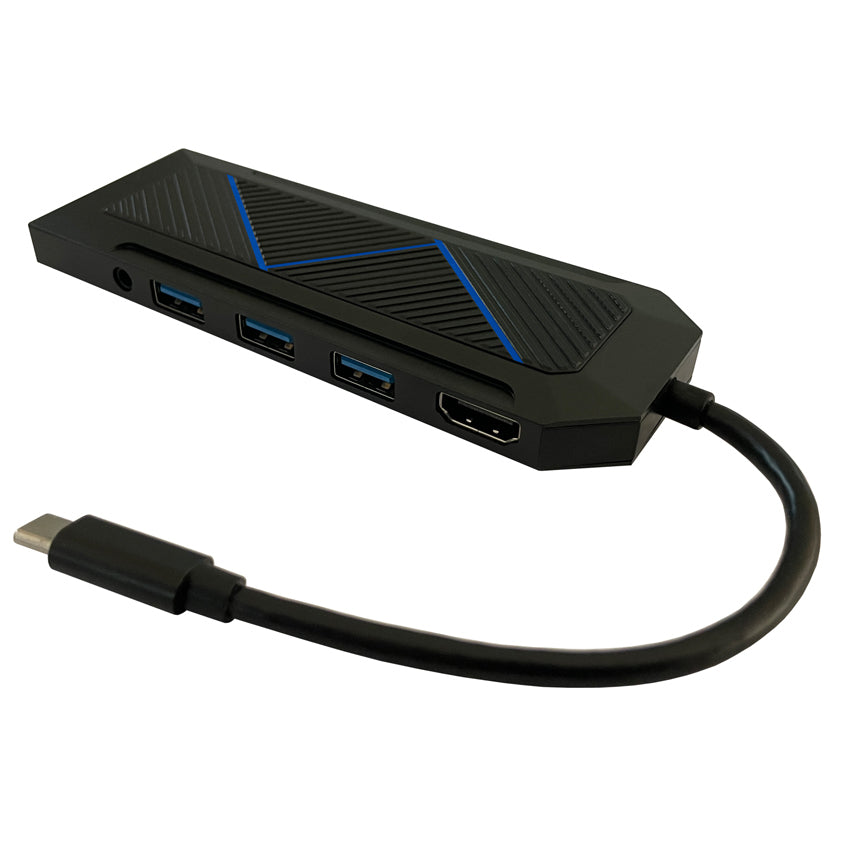 LC-Power MULTI-6-RGB Multiport-Adapter – USB-C, 1× HDMI, 3× USB-A, 1× USB-C, 100 W PD, GbE, SD/microSD