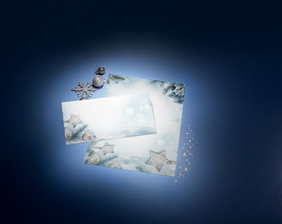 Sigel Weihnachts-Couvert C5/6 Schneestern, mehrfarbig, Nassklebung, 90 g/m², mit Innendruck – 25 Stk.