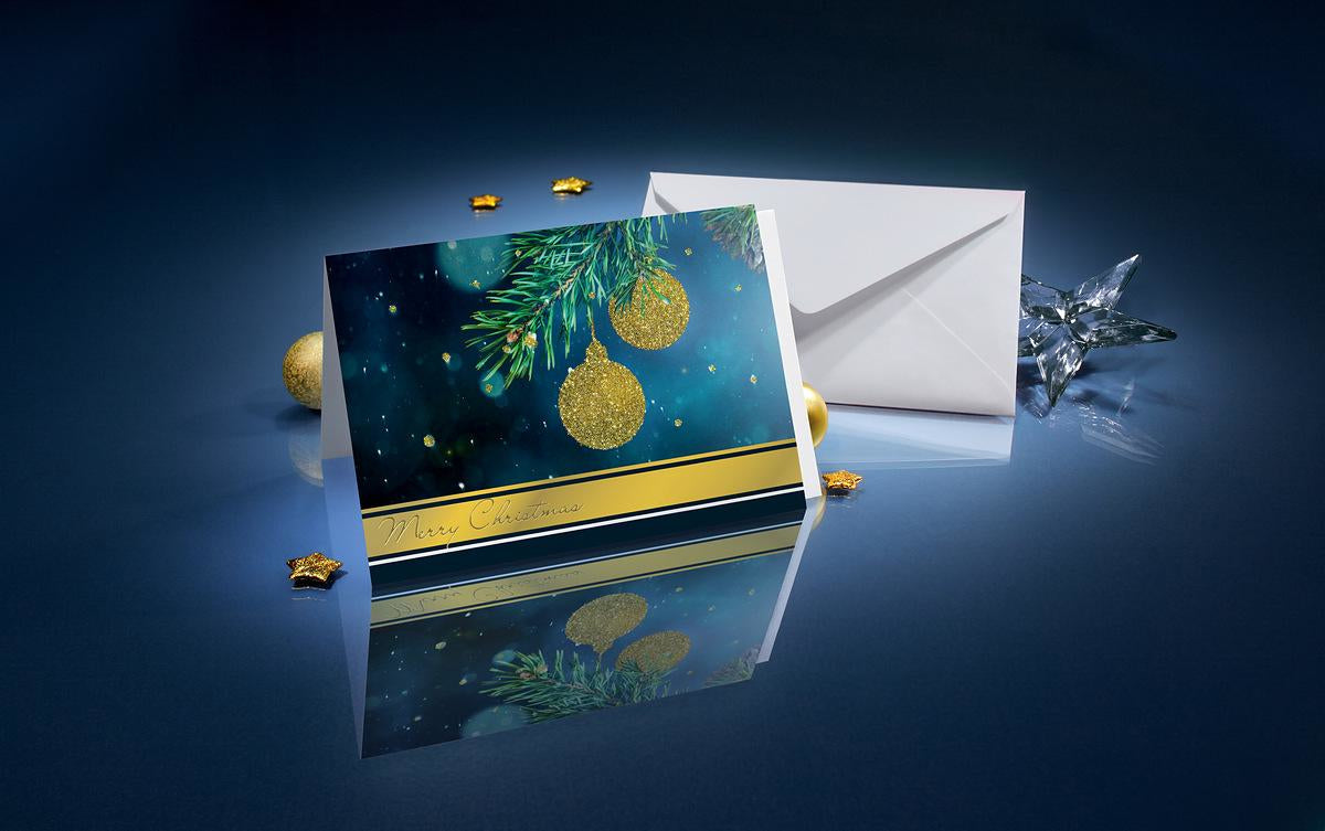 Sigel Weihnachtsgrusskarte (Goldener Glitzer) – A6 (105 × 148 mm) – mit Umschlägen, Edelkarton, 10er Pack